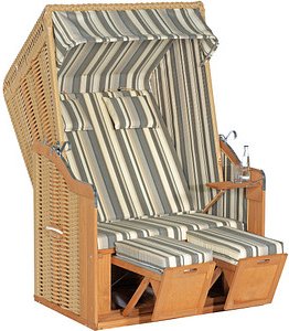 Sunny Smart® Strandkorb Rustikal 50 Plus grau, weiß, gestreift, beige Kunststoff, Holz, 7-teilig