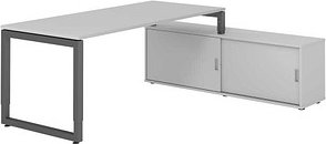 HAMMERBACHER RSE19SB höhenverstellbarer Schreibtisch lichtgrau rechteckig, Kufen-Gestell grau 180,0 x 80,0 cm