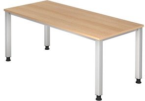 HAMMERBACHER Akandia höhenverstellbarer Schreibtisch eiche rechteckig, 4-Fuß-Gestell silber 180,0 x 80,0 cm
