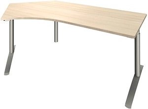 fm fastline Schreibtisch akazie Bogenform, C-Fuß-Gestell silber 220,0 x 80,0 cm