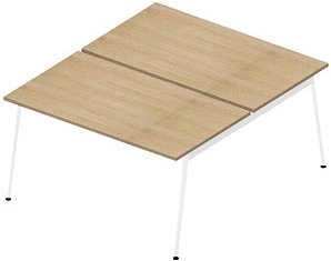 Quadrifoglio Doppelschreibtisch eiche rechteckig, 4-Fuß-Gestell weiß 140,0 x 164,0 cm