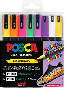 uni-ball POSCA Sneaker schwarz Acrylstift farbsortiert 0,9 - 1,3 mm, 8 St.