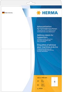 HERMA Adressetiketten 4434 weiß 102,0 x 148,0 mm, 20 Blatt