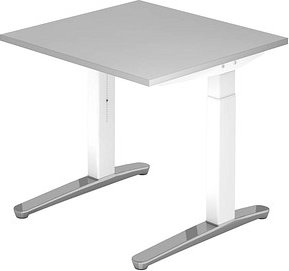 HAMMERBACHER VXB08 höhenverstellbarer Schreibtisch lichtgrau quadratisch, C-Fuß-Gestell weiß 80,0 x 80,0 cm