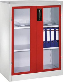 CP Metallschrank 8521-055 S10217 lichtgrau, rubinrot, Acrylglas 2 Fachböden 93,0 x 50,0 x 120,0 cm, aufgebaut, 1 St.