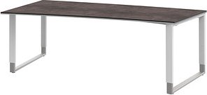 röhr Imperia höhenverstellbarer Schreibtisch quarzit Trapezform, Kufen-Gestell weiß 200,0 x 80,0/100,0 cm