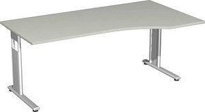 geramöbel Flex höhenverstellbarer Schreibtisch lichtgrau Trapezform, C-Fuß-Gestell silber 180,0 x 80,0/100,0 cm