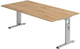 HAMMERBACHER OS 2E höhenverstellbarer Schreibtisch asteiche rechteckig, C-Fuß-Gestell silber 200,0 x 100,0 cm