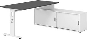 HAMMERBACHER OSE16SB höhenverstellbarer Schreibtisch grafit rechteckig, T-Fuß-Gestell weiß 160,0 x 80,0 cm