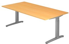 HAMMERBACHER VXB2E höhenverstellbarer Schreibtisch buche rechteckig, C-Fuß-Gestell silber 200,0 x 100,0 cm