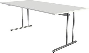 Kerkmann Lago Schreibtisch weiß rechteckig, C-Fuß-Gestell chrom 200,0 x 100,0 cm