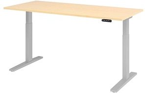 HAMMERBACHER Prokura elektrisch höhenverstellbarer Schreibtisch ahorn rechteckig, C-Fuß-Gestell silber 180,0 x 80,0 cm