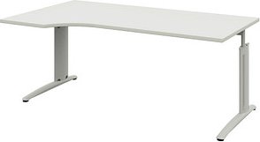 röhr Techno höhenverstellbarer Schreibtisch weiß L-Form, C-Fuß-Gestell silber 180,0 x 80,0/100,0 cm