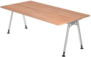 HAMMERBACHER AS2E höhenverstellbarer Schreibtisch nussbaum rechteckig, A-Fuß-Gestell silber 200,0 x 100,0 cm
