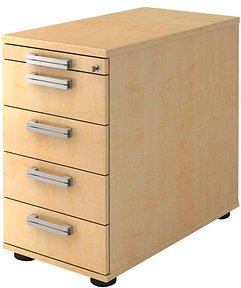 HAMMERBACHER Akandia Standcontainer ahorn 5 Auszüge Stahl-Relinggriff silber 42,8 x 80,0 x 72,0 - 76,0 cm