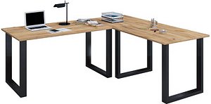 VCM my office Lona Schreibtisch honig-eiche L-Form, U-Fuß-Gestell schwarz 160,0 x 80,0/160,0 cm