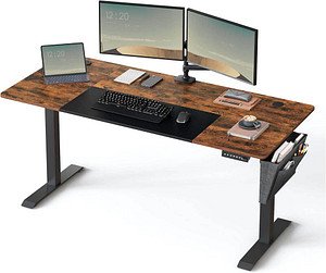 SONGMICS elektrisch höhenverstellbarer Schreibtisch braun rechteckig, C-Fuß-Gestell schwarz 160,0 x 60,0 cm