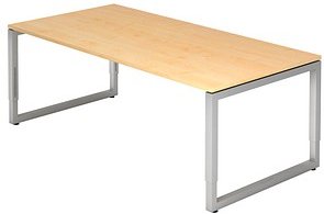 HAMMERBACHER RS2E höhenverstellbarer Schreibtisch ahorn rechteckig, Kufen-Gestell silber 200,0 x 100,0 cm