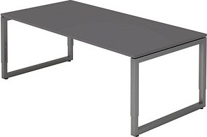 HAMMERBACHER RS2E höhenverstellbarer Schreibtisch grafit rechteckig, Kufen-Gestell grau 200,0 x 100,0 cm