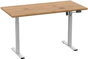 VCM my office Lona elektrisch höhenverstellbarer Schreibtisch honig-eiche rechteckig, T-Fuß-Gestell silber 160,0 x 80,0 ...