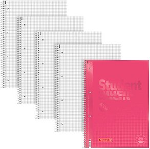 BRUNNEN Collegeblöcke Student Lineatur 28 kariert DIN A4 Innen- und Außenrand, 5 Blöcke