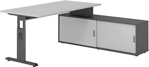 HAMMERBACHER OSE16SB höhenverstellbarer Schreibtisch lichtgrau rechteckig, T-Fuß-Gestell grau 160,0 x 80,0 cm