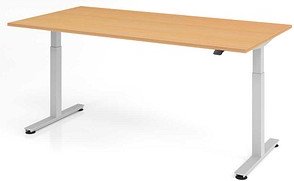 HAMMERBACHER XMST2E elektrisch höhenverstellbarer Schreibtisch buche rechteckig, T-Fuß-Gestell silber 200,0 x 100,0 cm