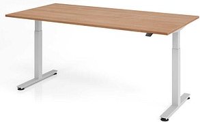 HAMMERBACHER XMST2E elektrisch höhenverstellbarer Schreibtisch nussbaum rechteckig, T-Fuß-Gestell silber 200,0 x 100,0 c...