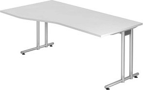 HAMMERBACHER Prokura Schreibtisch weiß Trapezform, C-Fuß-Gestell silber 180,0 x 80,0/100,0 cm