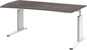 röhr Imperia höhenverstellbarer Schreibtisch quarzit Trapezform, C-Fuß-Gestell weiß 180,0 x 80,0/100,0 cm