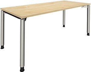 fm Sidney höhenverstellbarer Schreibtisch königsahorn rechteckig, 4-Fuß-Gestell Rundrohr silber 180,0 x 80,0 cm