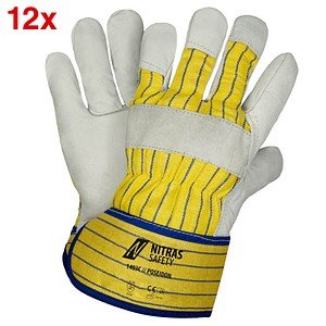 Thumbnail - NITRAS SAFETY unisex Rindvolllederhandschuhe 1403C Poseidon grau Größe 10, 12 Paar