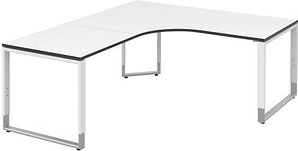 röhr Imperia höhenverstellbarer Schreibtisch weiß L-Form, Kufen-Gestell silber 180,0 x 80,0/200,0 cm