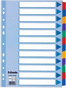 Esselte Ordnerregister DIN A4 Vollformat blanko farbig 12-teilig, 1 Satz