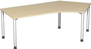 geramöbel Flex höhenverstellbarer Schreibtisch ahorn, silber L-Form, 5-Fuß-Gestell silber 216,6 x 113,0 cm