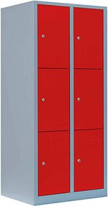 LÜLLMANN Schließfachschrank feuerrot, lichtgrau 523324, 6 Schließfächer 80,0 x 50,0 x 180,0 cm