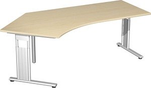 geramöbel Flex höhenverstellbarer Schreibtisch ahorn L-Form, C-Fuß-Gestell silber 216,6 x 113,0 cm