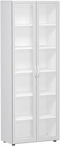 geramöbel Aktenschrank Flex, S-386821-GTW weiß, Acrylglas satiniert 5 Fachböden 80,0 x 42,0 x 216,0 cm