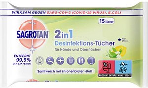 SAGROTAN® Desinfektionstücher 2in1 1-lagig weiß, 15 Tücher