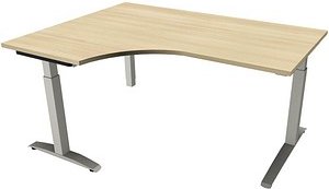 fm Sidney höhenverstellbarer Schreibtisch königsahorn Bogenform, C-Fuß-Gestell Quadratrohr silber 160,0 x 80,0 cm