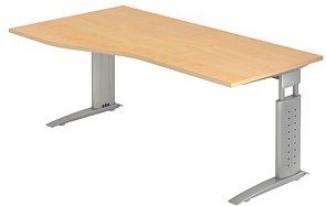 HAMMERBACHER Haziender höhenverstellbarer Schreibtisch ahorn Trapezform, C-Fuß-Gestell silber 180,0 x 100,0 cm