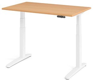HAMMERBACHER XBHM12 elektrisch höhenverstellbarer Schreibtisch buche rechteckig, C-Fuß-Gestell weiß 120,0 x 80,0 cm