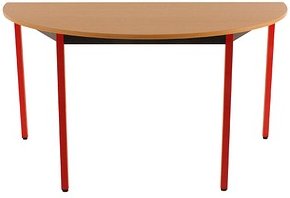 SODEMATUB Mehrzwecktisch buche, rot halbrund, Vierkantrohr rot, 120,0 x 60,0 x 74,0 cm