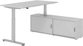 HAMMERBACHER VXMST16SB elektrisch höhenverstellbarer Schreibtisch lichtgrau rechteckig, T-Fuß-Gestell silber 160,0 x 80,...