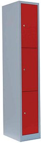 LÜLLMANN Schließfachschrank feuerrot, lichtgrau 520314, 3 Schließfächer 31,5 x 50,0 x 180,0 cm