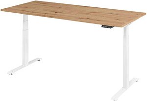 BaseLite elektrisch höhenverstellbarer Schreibtisch asteiche rechteckig, T-Fuß-Gestell weiß 180,0 x 80,0 cm