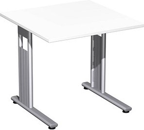 Thumbnail - geramöbel Flex Schreibtisch weiß quadratisch, C-Fuß-Gestell silber 80,0 x 80,0 cm
