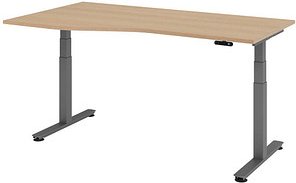 HAMMERBACHER VXDSM18 elektrisch höhenverstellbarer Schreibtisch eiche Trapezform, T-Fuß-Gestell grau 180,0 x 100,0 cm