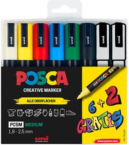 uni-ball POSCA PC-5M Acrylstift farbsortiert 1,8 - 2,5 mm, 8 St.