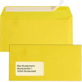 tecno Briefumschläge colors DIN lang+ mit Fenster intensivgelb haftklebend 25 St.